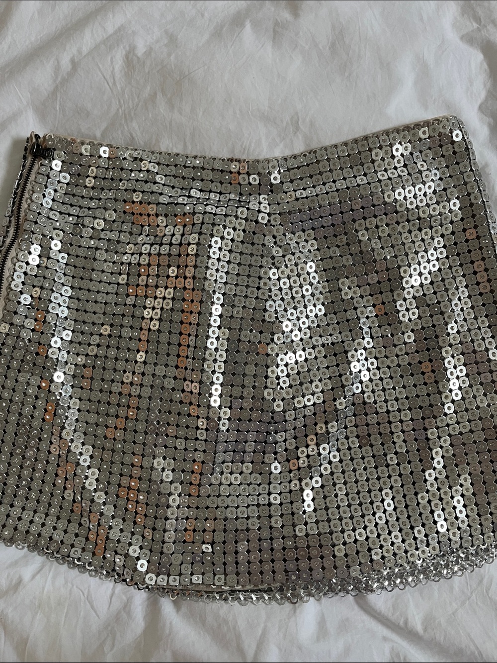 Alice & Olivia Riley low rise chainmail micro skirt rhinestones shiny metal - Picture 10 of 13